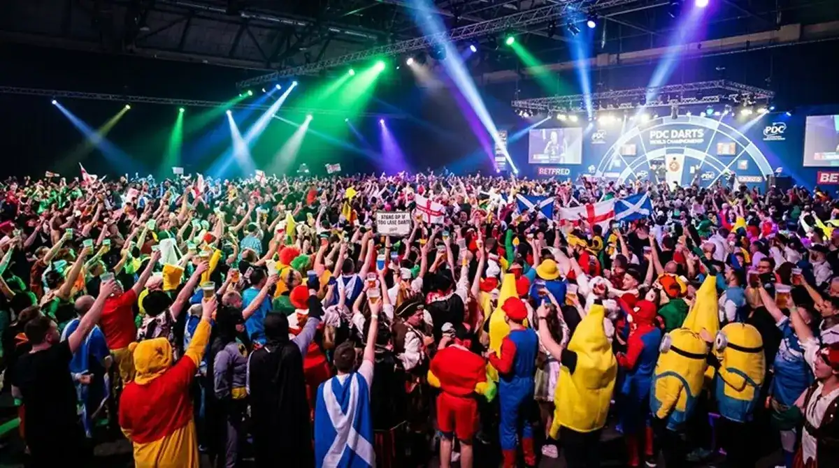 Publikumsatmosphäre im Alexandra Palace bei der Darts WM