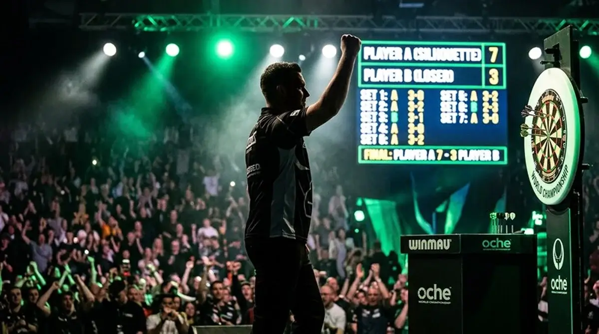 Siegwette bei einem Darts-WM-Match auf der Bühne