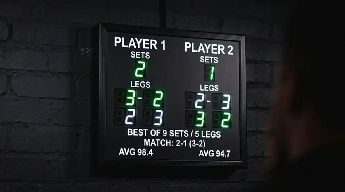 Darts-Scoreboard mit Set-Differenz für Handicap-Wetten