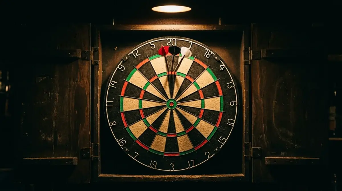 Darts-Wettmärkte — Dartboard mit Triple-20-Segment in Nahaufnahme
