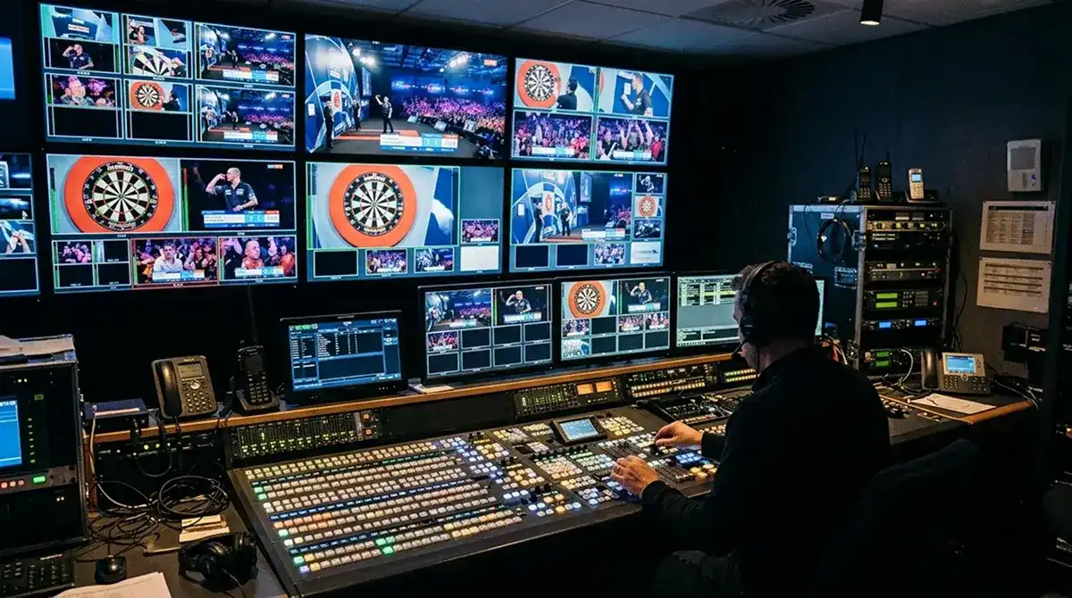 Darts-WM TV-Übertragung im Fernsehstudio