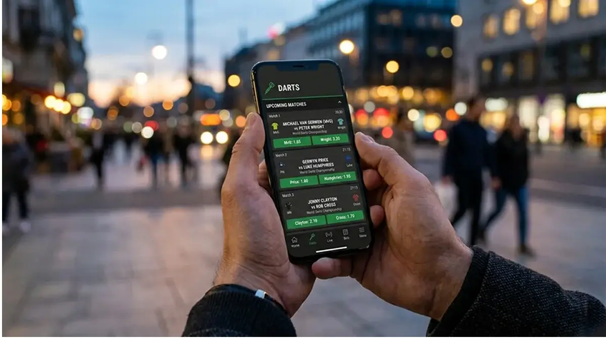 Mobile Wett-App für Darts-Livewetten unterwegs